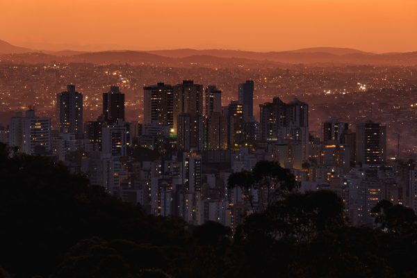 Stunning view of Belo Horizonte skyline at twilight showcasing the vibrant urban landscape. Architecture 4K
