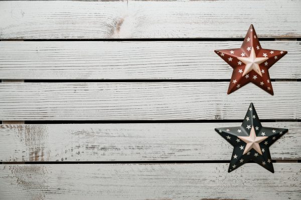 Top view of bright blue and red stars symbolizing bravery and justice of United States of America Espace 4K