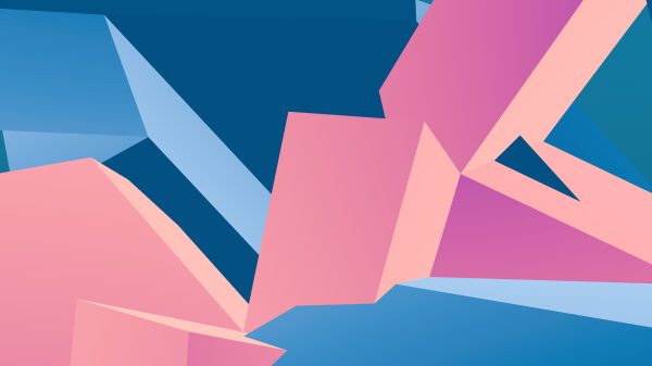 Vibrant abstract art with blue and pink geometric shapes forming a dynamic pattern. Abstrait 4K