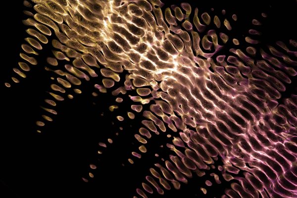 Vibrant abstract fractal design with glowing neon patterns on a dark background. Abstrait 4K