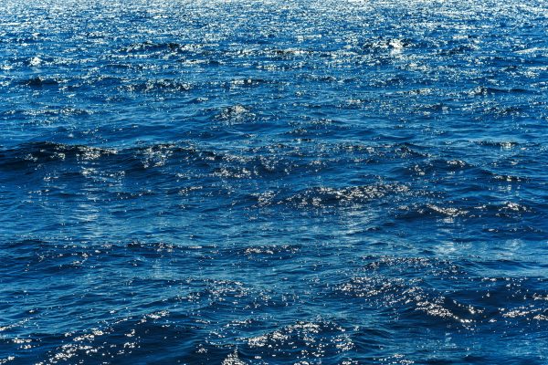 Vibrant blue ocean waves sparkling under the bright sun, showcasing the vastness of the sea. Nature 4K