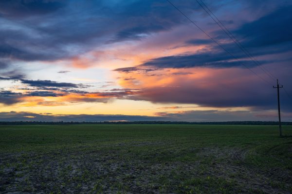 Vibrant sunset illuminating open fields in Mogilev Region, Belarus. Nature 4K