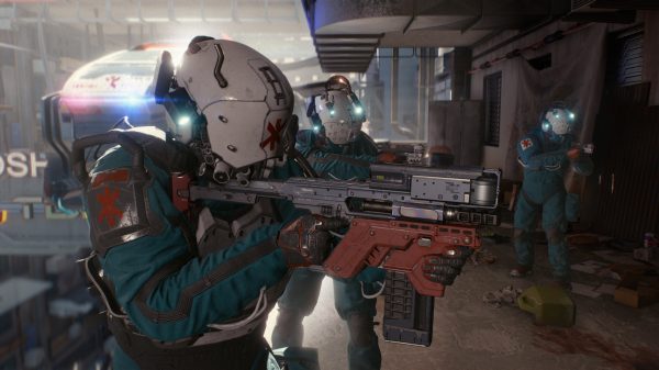 Futuristic, futuristic armor, gun Cyberpunk 2077 4K