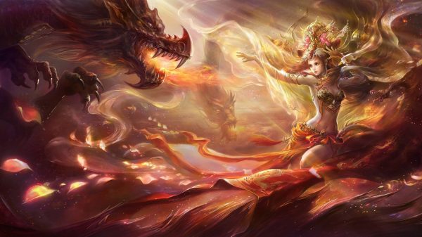 Fantasy art, dragon, fantasy girl Anime Girls 4K