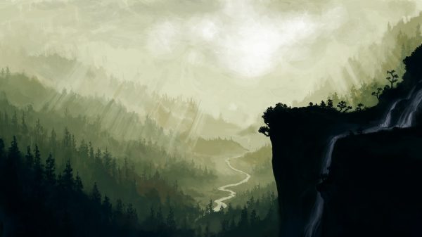Artwork, nature, mountains Manga 4K