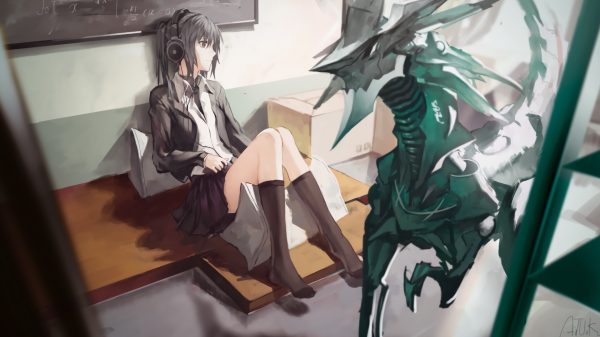 Manga, headphones, legs Anime Girls 4K