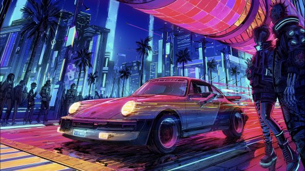 Cyberpunk, digital art, Porsche Cyberpunk 2077 4K