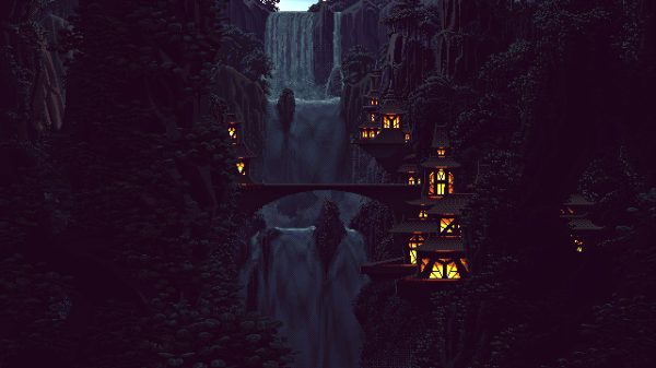 Artwork, nature, waterfall Geek 4K