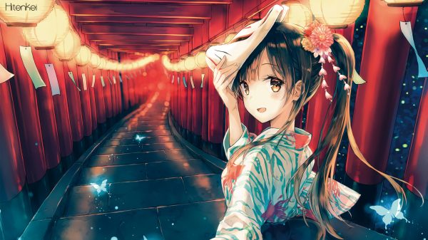 Anime, yukata, Hiten Anime Girls 4K