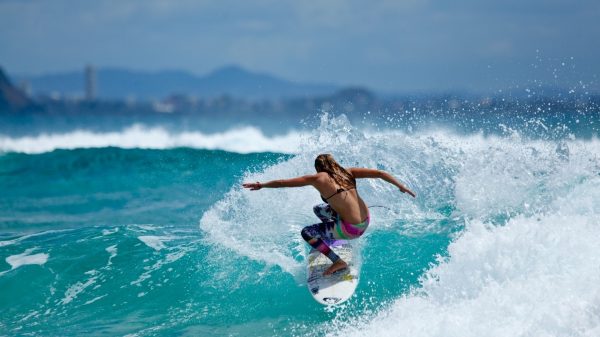 Waves, surfing, bikini Women 4K